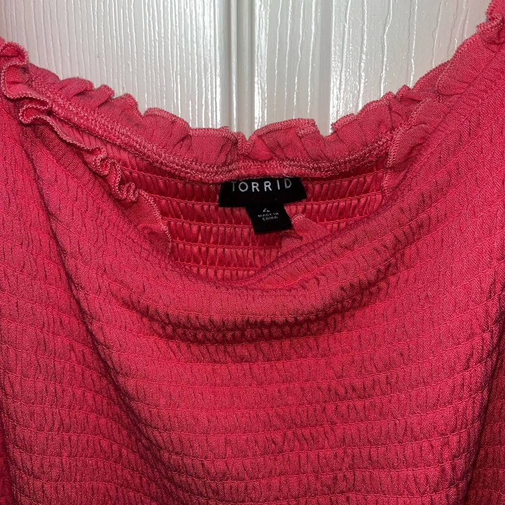 Torrid Pink Midi Dress with Puff Sleeves - Picture 3 of 4